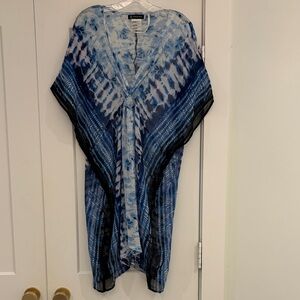 INC International Concepts Blue, White and Black Tie-Dyed Swim Coverup one size